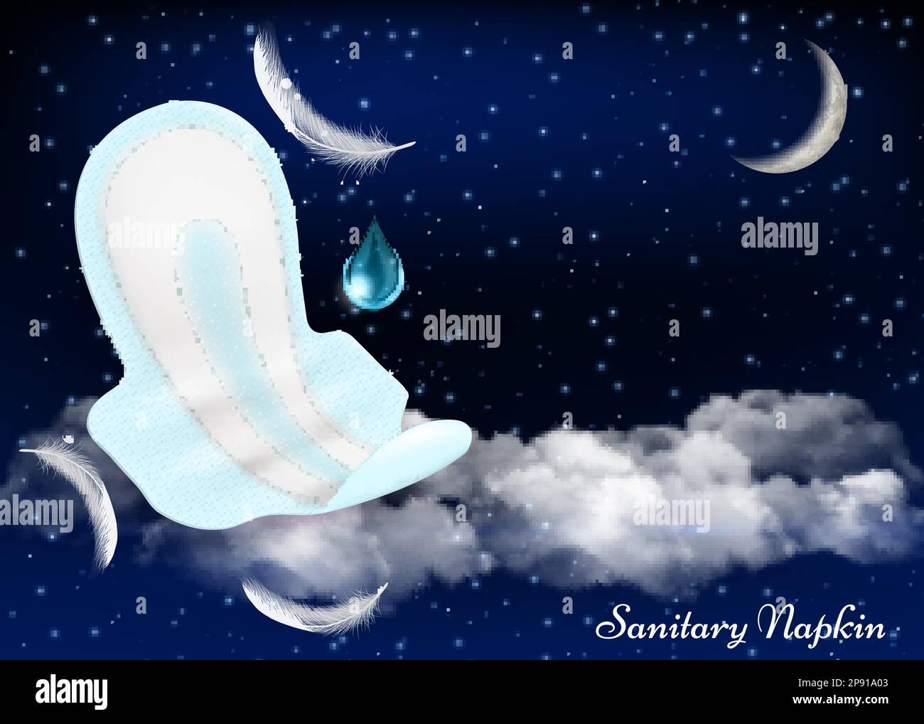 Nachtschutzflügel Sanitär-Pads Vektorwerbung Poster Design-Vorlage Stock Vektor