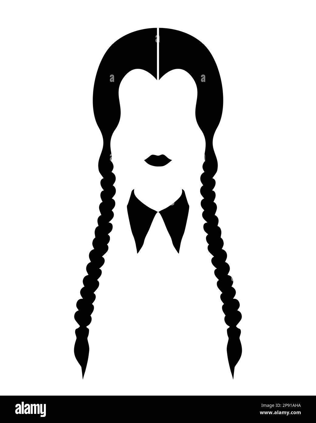 Gotisches Mädchen mit zwei Zöpfen, Silhouette des Frauengesichts, Vektor isoliert auf weißem Hintergrund Stock Vektor