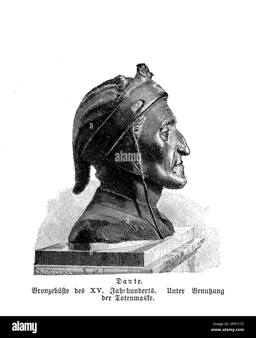 Eine Bronzebüste von Dante, dem berühmten italienischen Dichter und Philosophen, spiegelt seinen nachdenklichen Ausdruck wider und erinnert an sein intellektuelles und literarisches Genie Stockfoto Eine Bronzebüste von Dante, dem berühmten italienischen Dichter und Philosophen, spiegelt seinen nachdenklichen Ausdruck wider und erinnert an sein intellektuelles und literarisches Genie Stockfoto