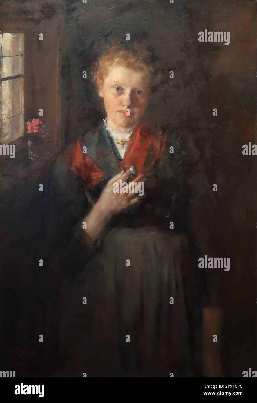 Maedchen am Fenster des deutschen Malers Wilhelm Leibl im Wallraf-Richartz-Museum, Köln Stockfoto