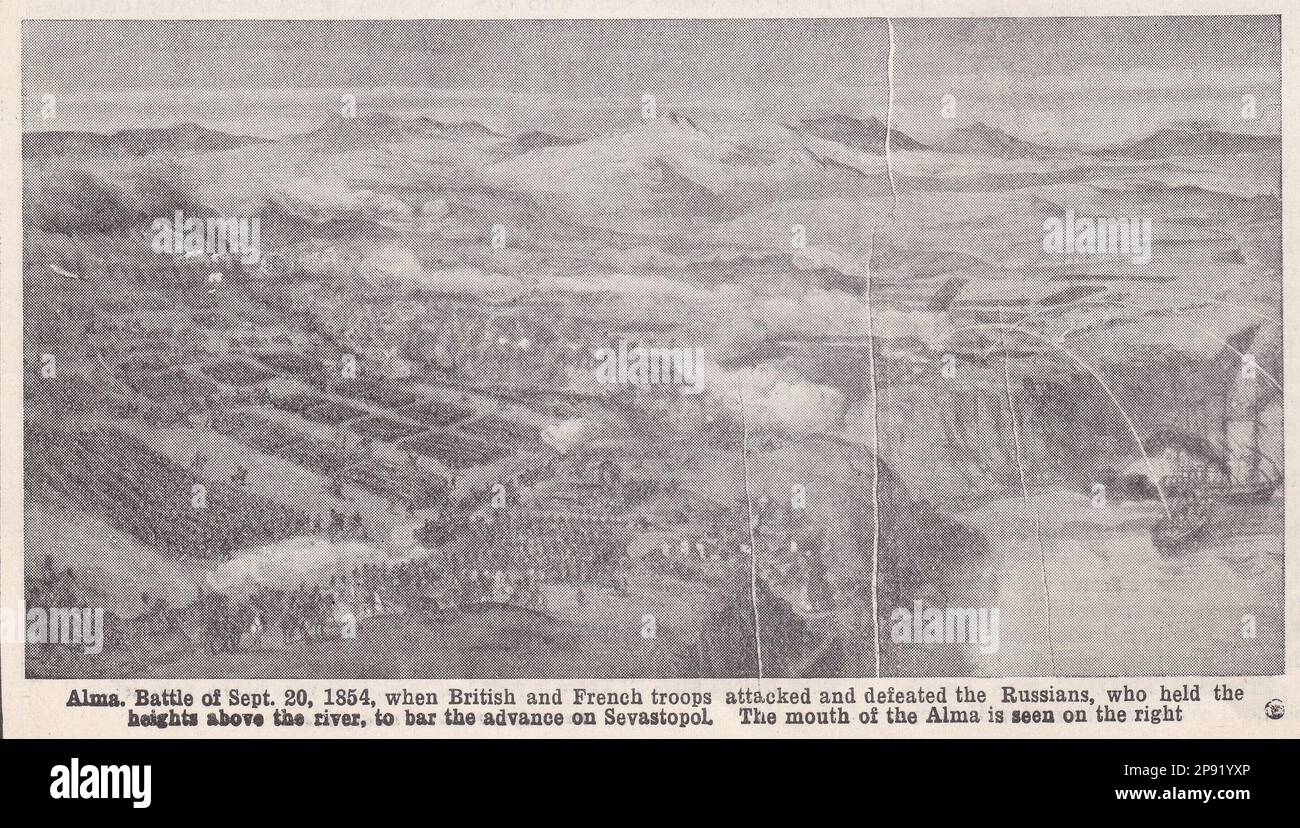 Alma - Schlacht vom 20. September 1854, als britische und französische Truppen die Russen in Sewastopol angriffen und besiegten. Stockfoto