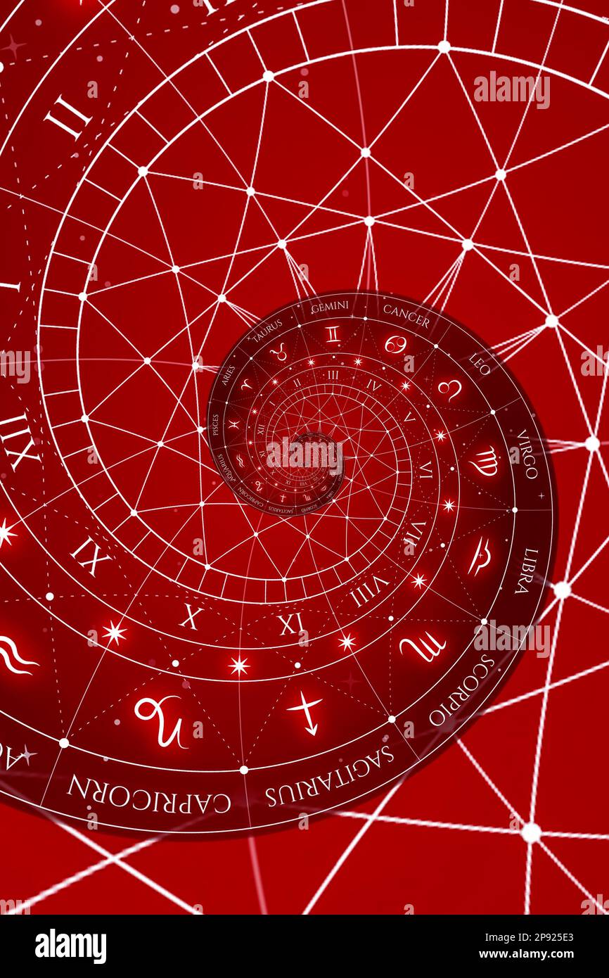 Abstrakter alter konzeptueller Hintergrund zu Mystik, Astrologie, Fantasy-Rot Stockfoto