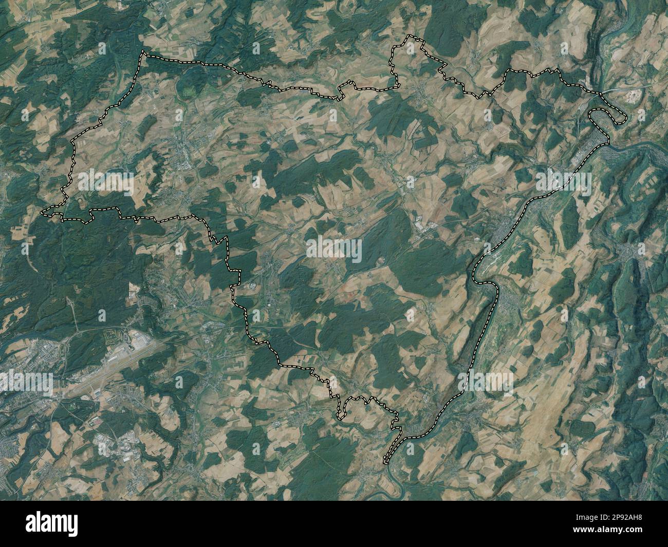 Kanton Greivemaacher, Kanton Luxemburg. Hochauflösende Satellitenkarte Stockfoto