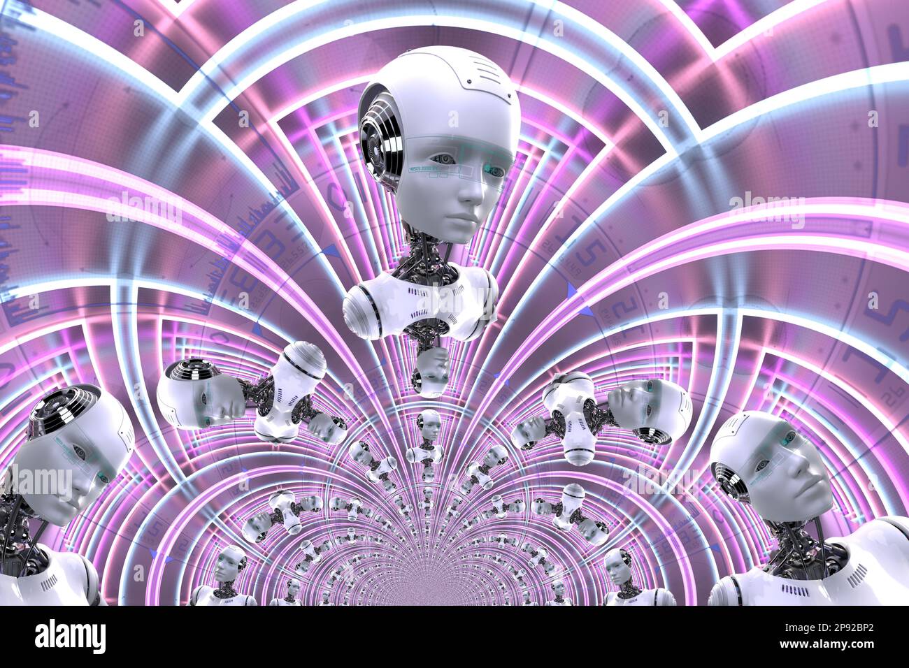 Künstlerische 3D-Darstellung eines Cyborgs mit künstlicher Intelligenz Stockfoto