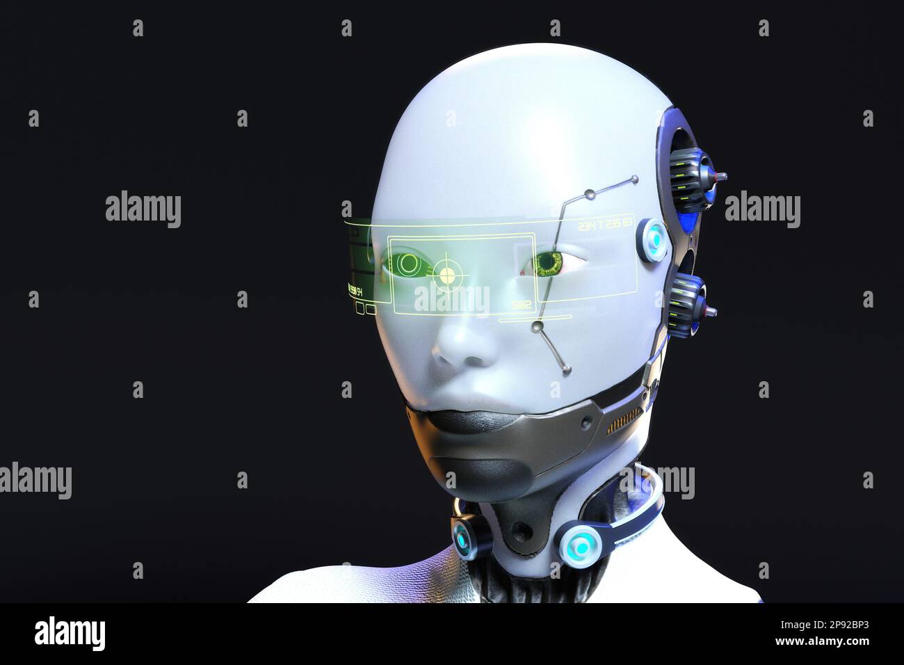Künstlerische 3D-Darstellung eines Cyborgs mit künstlicher Intelligenz Stockfoto