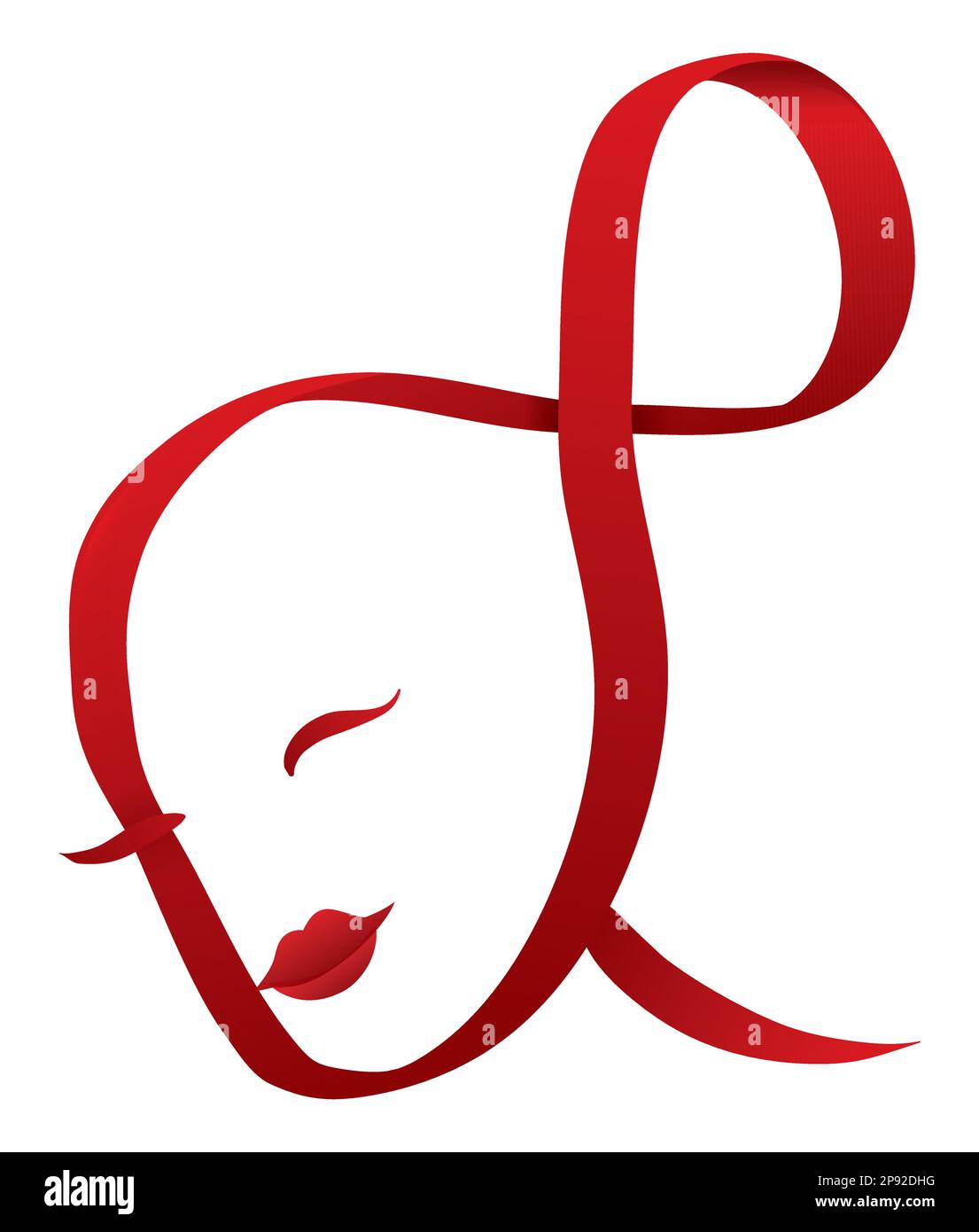 Ein rotes und langes Band mit weiblichem Gesicht und Nummer acht anlässlich des Frauentages im März 8. Stock Vektor