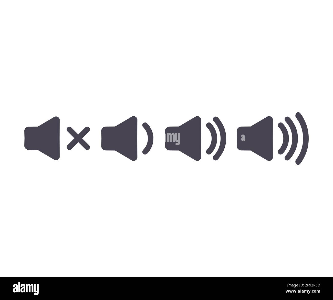 Lautsprechersymbol. Symbole für die Lautstärke. Vektor des Lautsprechersymbols. Tasten für Lautstärkeeinstellungen eingestellt. Stummschalten und Aufheben der Stummschaltung für Sound mit flachem Vektordesign. Stock Vektor
