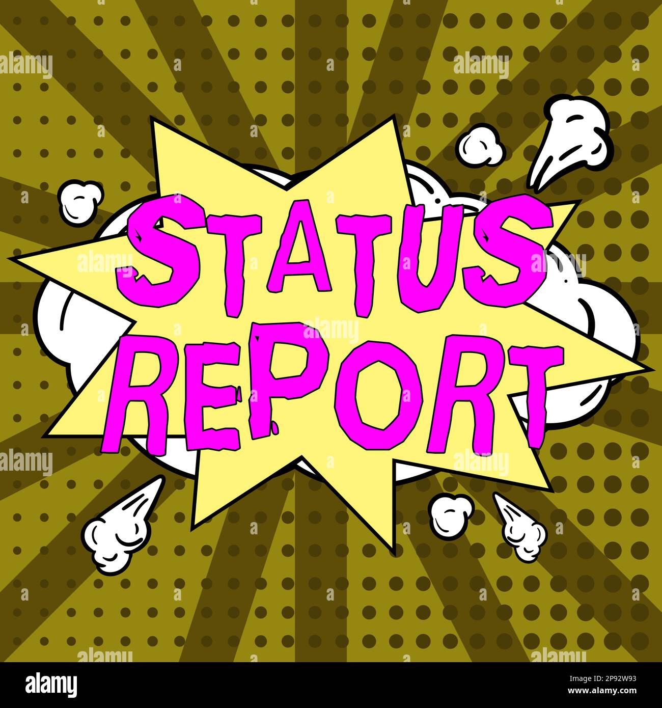 Textzeichen mit Statusbericht. Aktualisierung des Geschäftskonzepts - Übersicht der Situationen für einen bestimmten Zeitraum Stockfoto