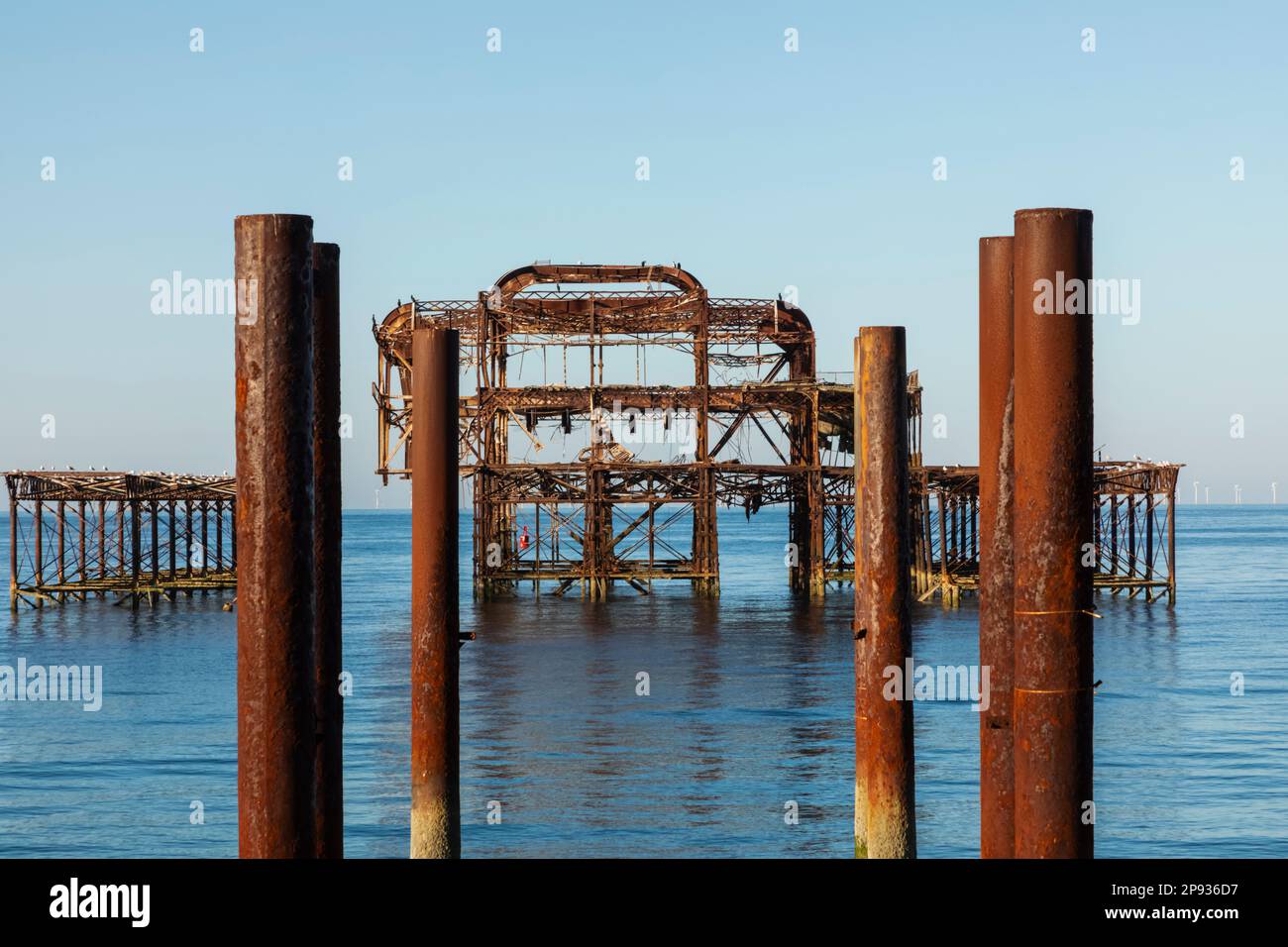 England, East Sussex, Brighton, Ruinen des Old West Pier Stockfoto