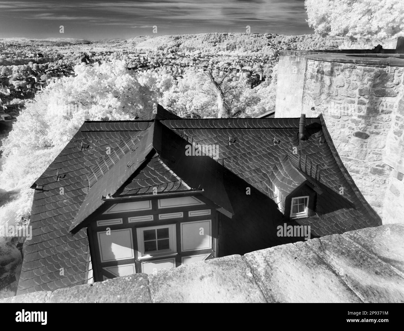 Europa, Deutschland, Hessen, Mittelhessen, Marburg County, Stadt Marburg, Schloss Landgrave, Blick vom Bückingsgarten zum Südviertel Stockfoto