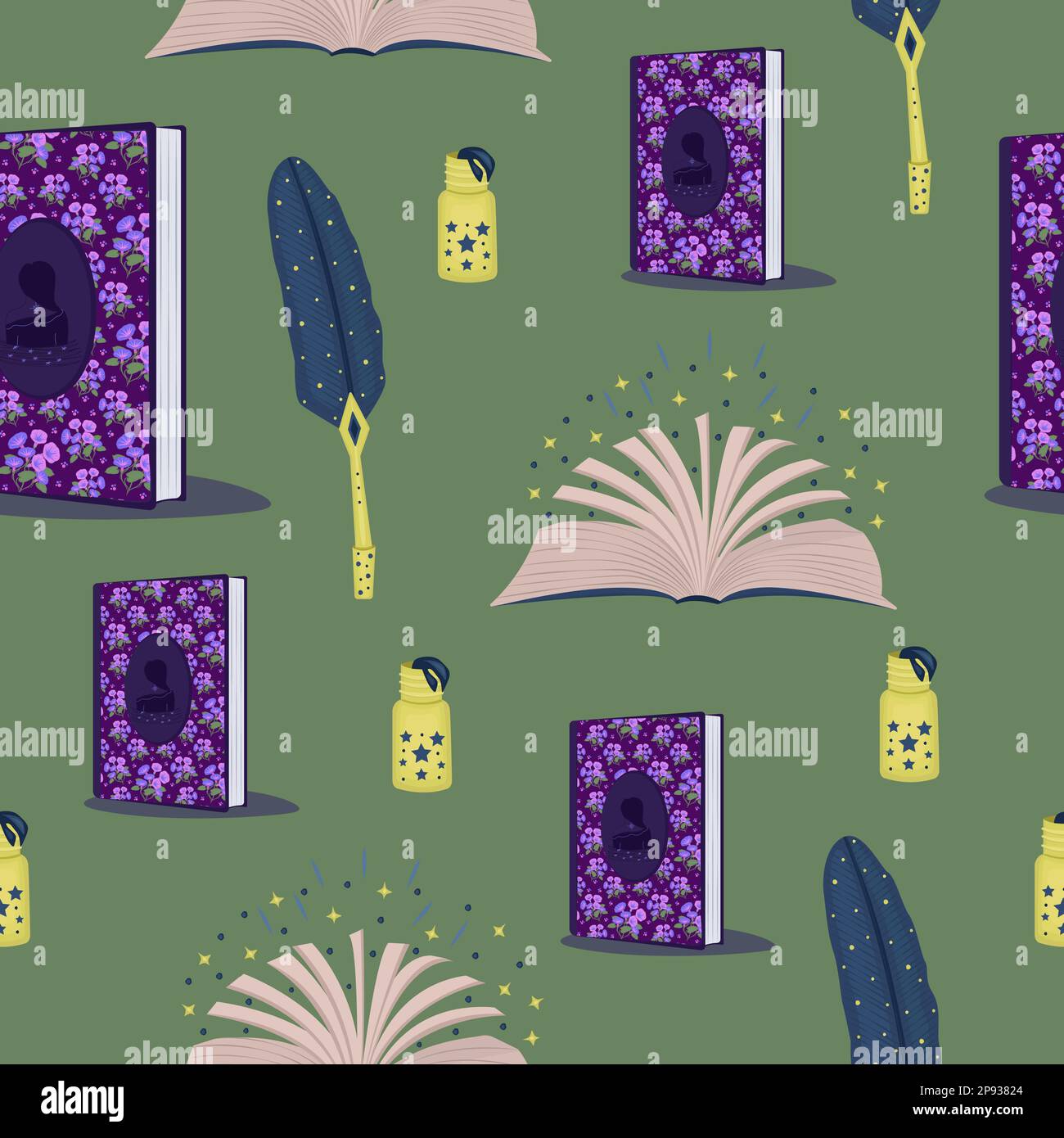 Bildung, nahtloses Muster auf grünem Hintergrund Stock Vektor