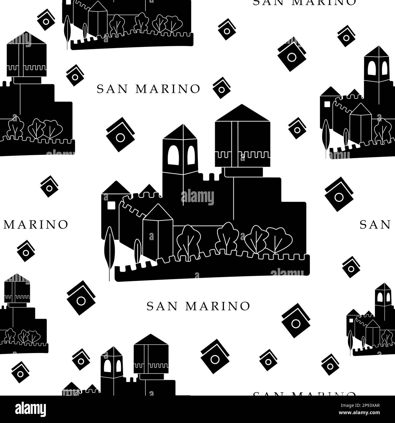 San Marino, nahtloses schwarz-weißes Muster Stock Vektor