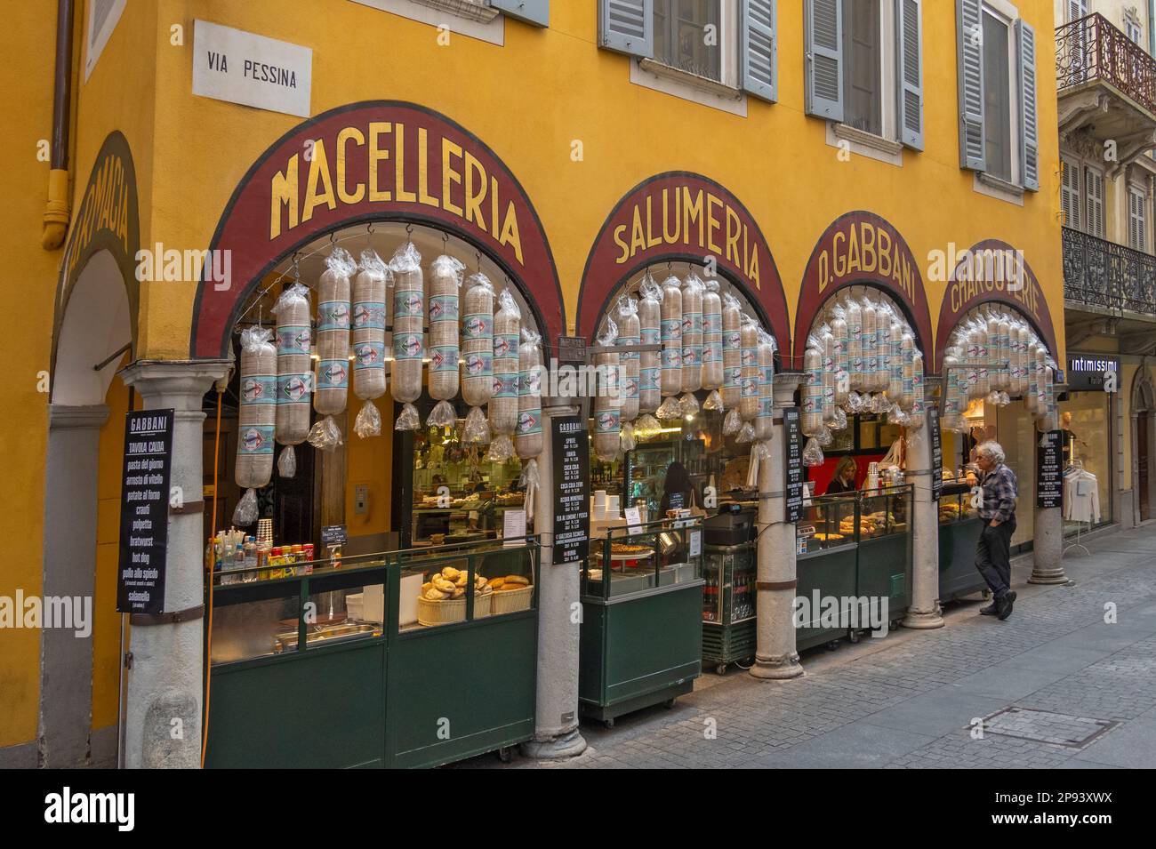 Schweiz, Tessin Kanton, Lugano, Metzgerei, italienisches Feinkostgeschäft, Restaurant, Bar Stockfoto