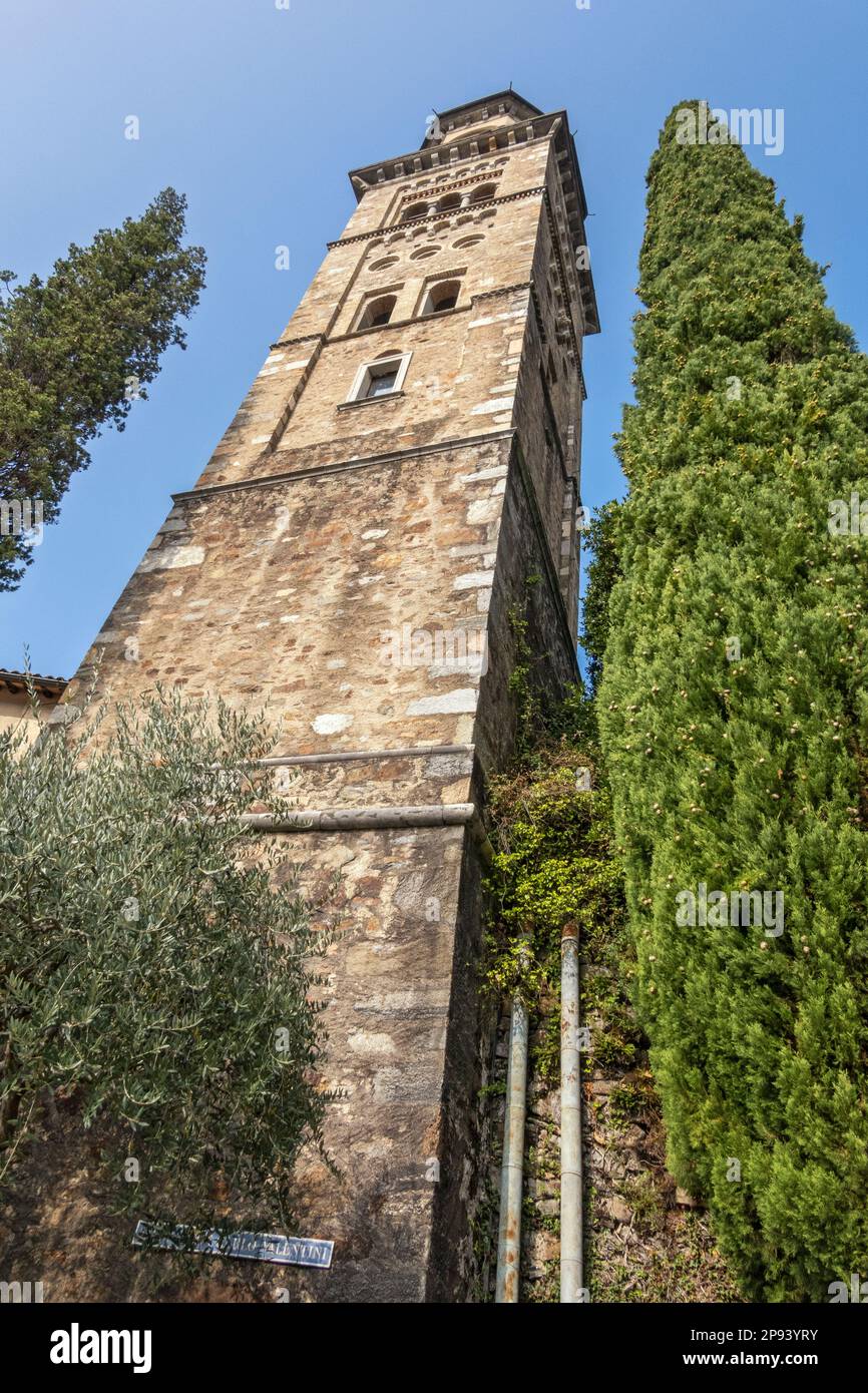 Schweiz, Tessin Kanton, Morcote, Chiesa Santa Maria del Sasso, Turm Stockfoto