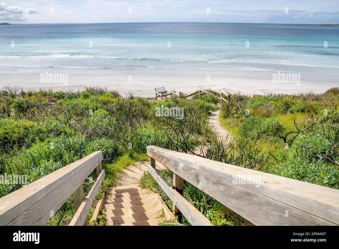 Treppen zum Strand, Vivonne Bay, Kangaroo Island, Südaustralien, Australien Stockfoto
