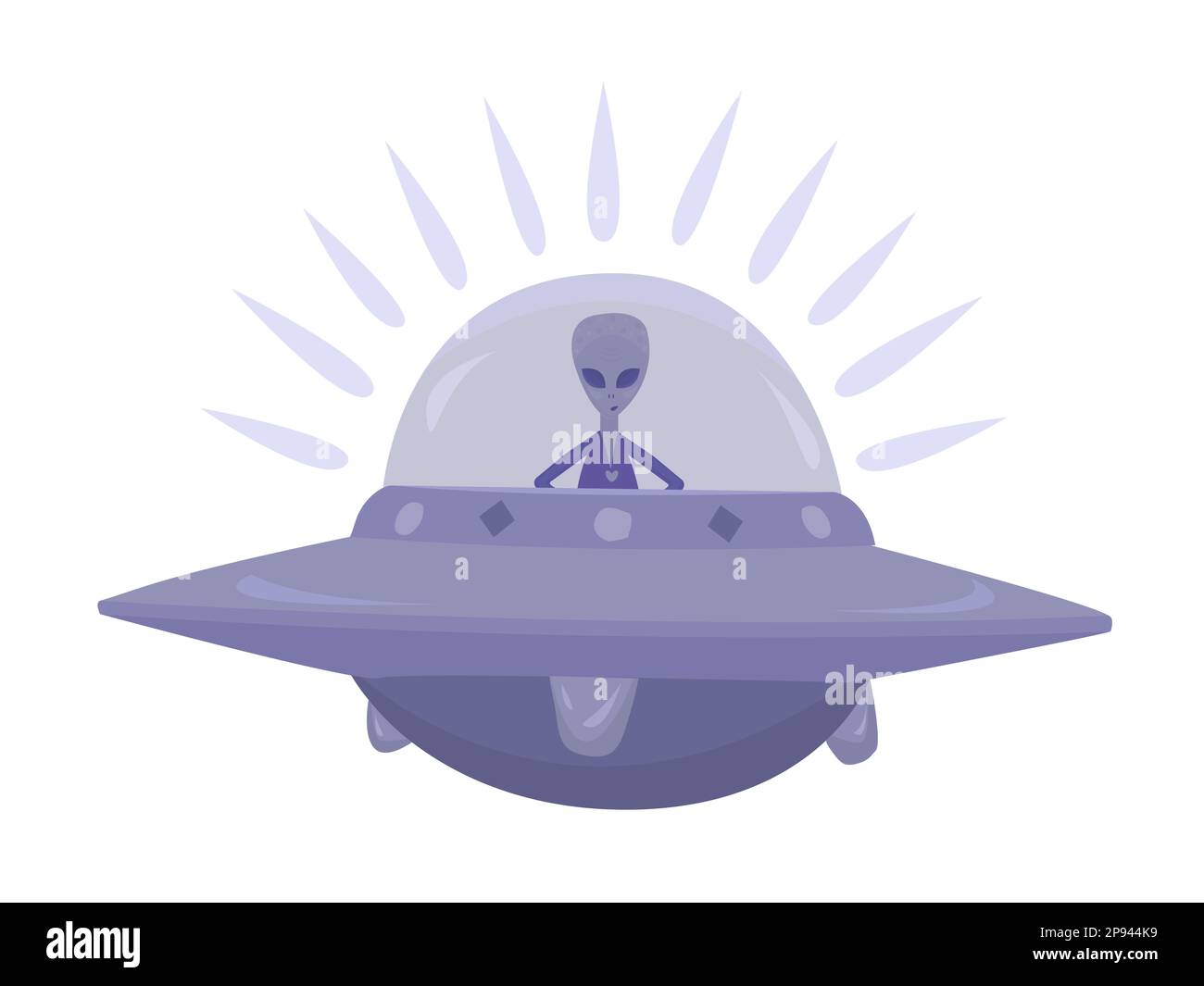 Alien in fliegender Untertasse, monochrome Illustration Stock Vektor