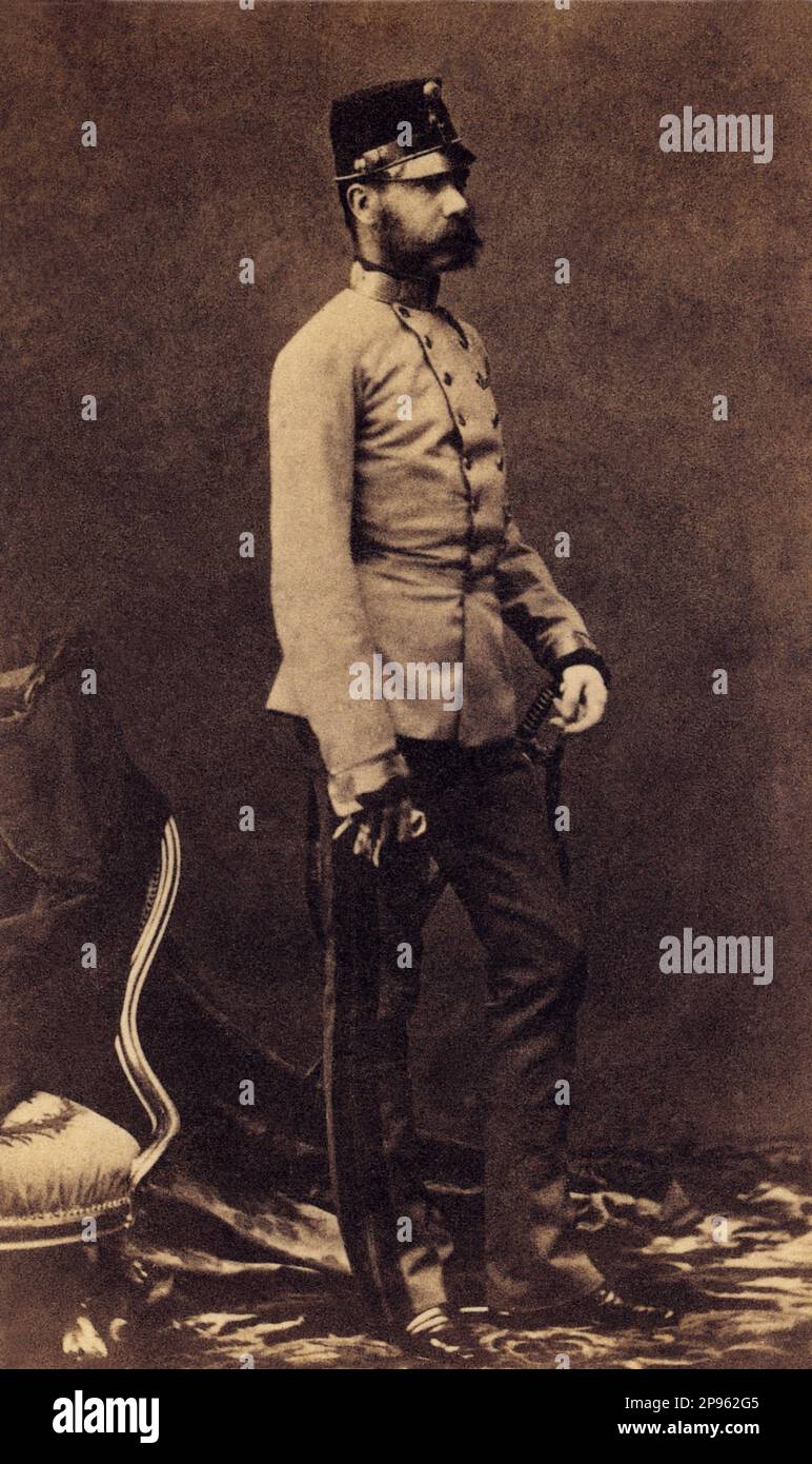 1860 c , ÖSTERREICH : der österreichische Kaiser FRANZ JOSEF von ABSBURG ( 1830 - 1916 ) , Kaiser von Österreich , König von Ungarn und Böhmen . - FRANCESCO GIUSEPPE - JOSEPH - ABSBURG - ASBURG - ASBURGO - ADEL - NOBILI - Nobiltà - REALI - HABSBURG - HASBURG - ADEL - ÖSTERREICH - Bart - barba - Baffi - Schnurrbart - Militäruniform - divisa uniforme militare - Francesco Giuseppe - Risorgimento - GBB- Archivio Stockfoto