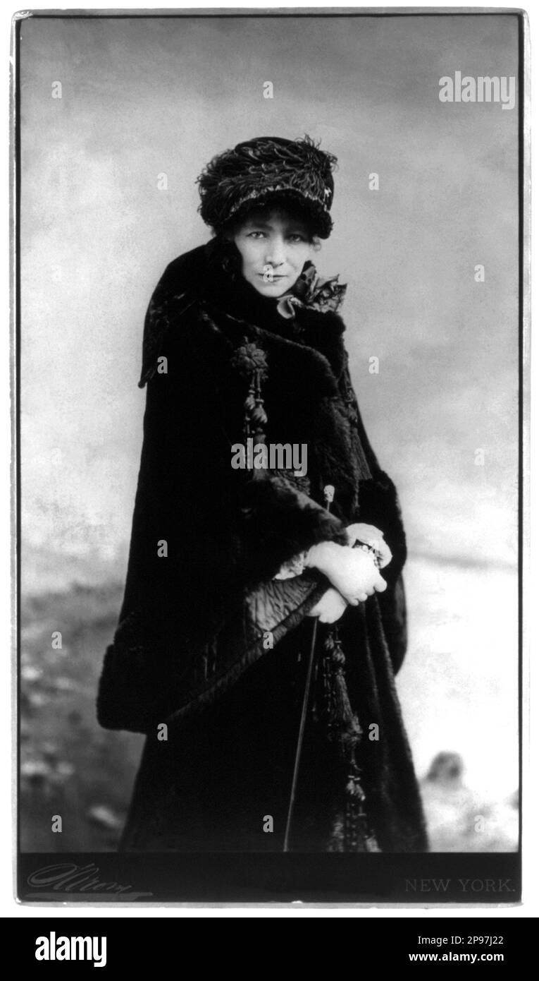 1880 , New York , USA : Die berühmteste französische Theaterdarstellerin SARAH BERNHARDT , Portrait von Sarony , New York - attrice - TEATRO - THEATER - DIVA - DIVINA - VAMP - BELLE EPOQUE - Hut - cappello - Federn - Piume - MODE - MODA - Pelliccia ---- Archivio GBB Stockfoto