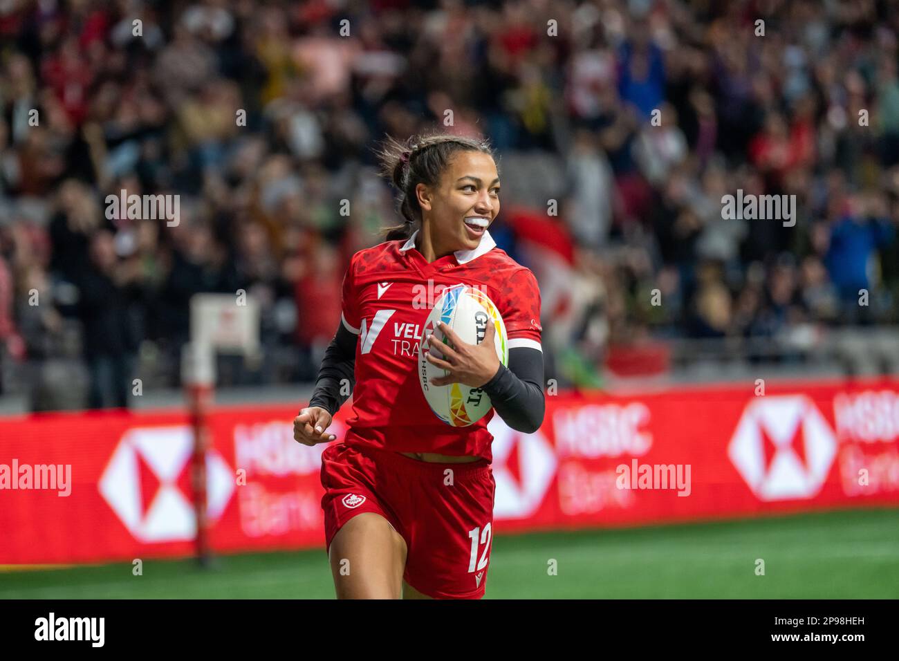 Vancouver, Kanada. 5. März 2023. Keyara Wardley aus Kanada tritt bei HSBC Canada Sevens gegen Fuji am BC Place auf. Kredit: Joe Ng/A. Stockfoto