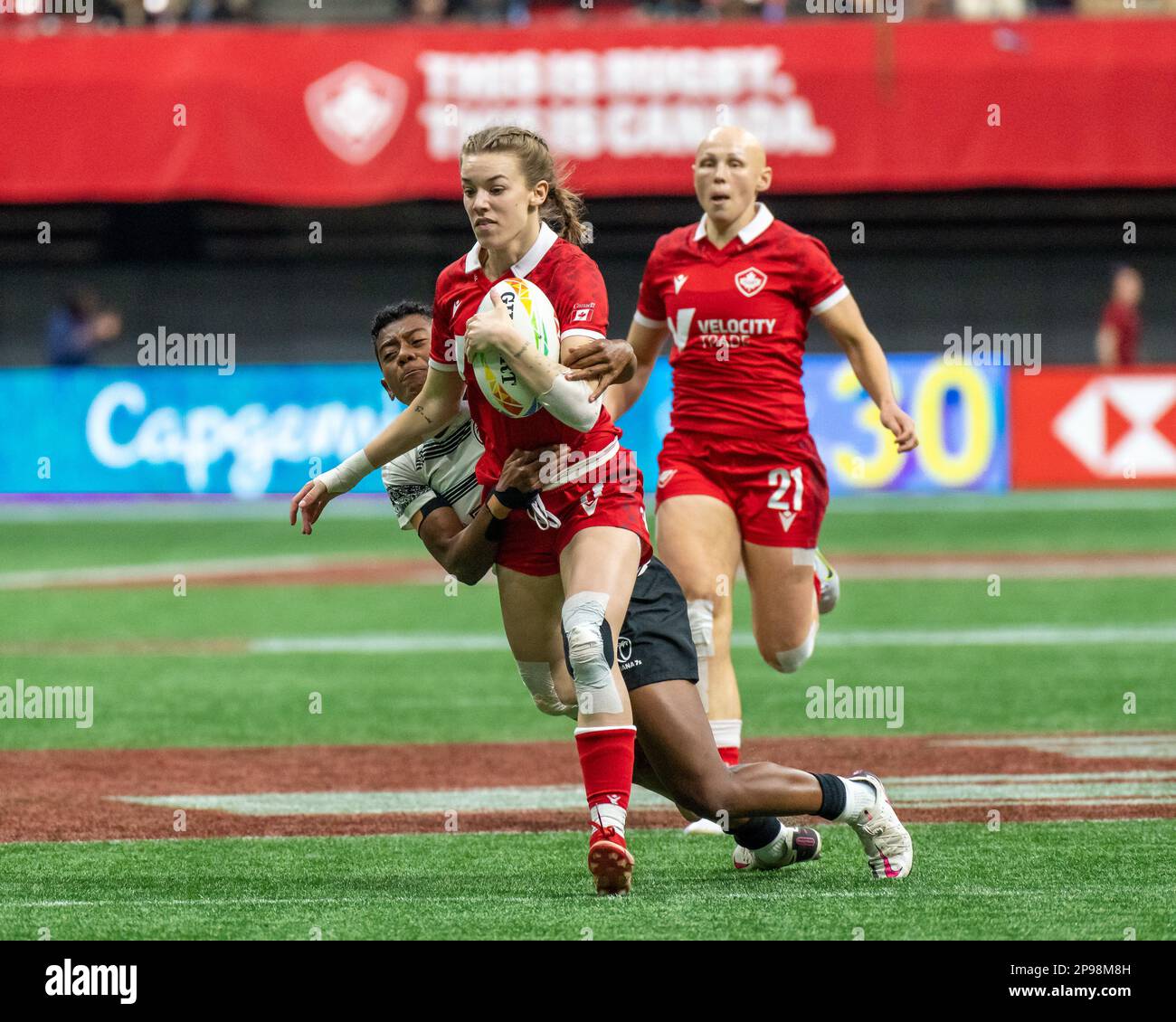 Vancouver, Kanada. 5. März 2023. Piper Logan aus Kanada tritt bei HSBC Canada Sevens gegen Fuji am BC Place auf. Kredit: Joe Ng/Alam Stockfoto