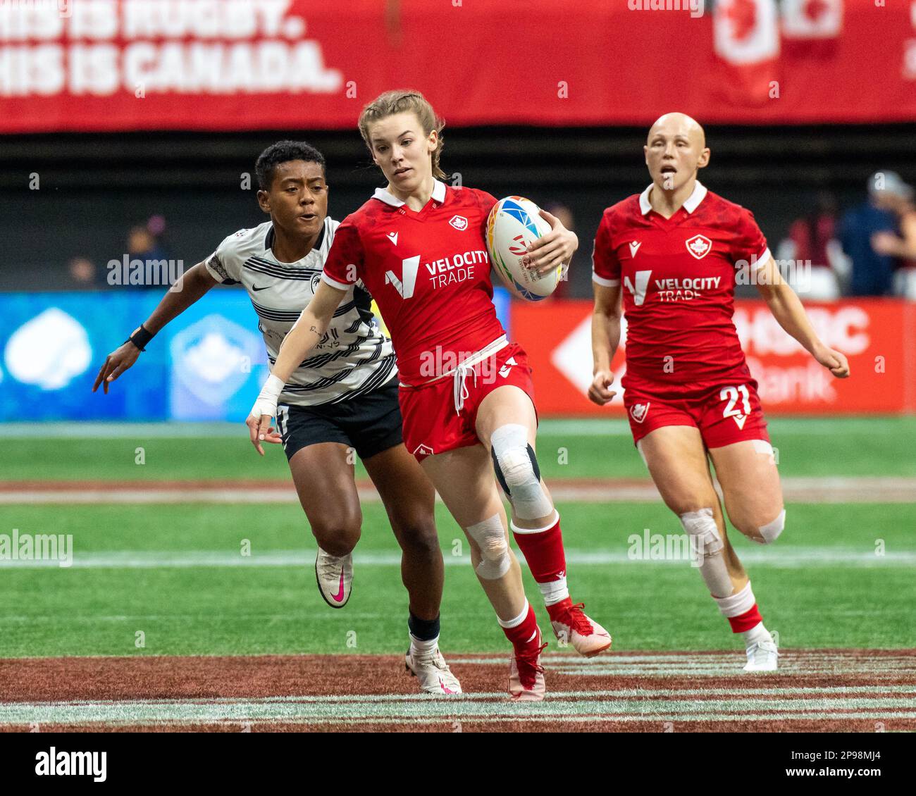 Vancouver, Kanada. 5. März 2023. Piper Logan aus Kanada tritt bei HSBC Canada Sevens gegen Fuji am BC Place auf. Kredit: Joe Ng/Alam Stockfoto