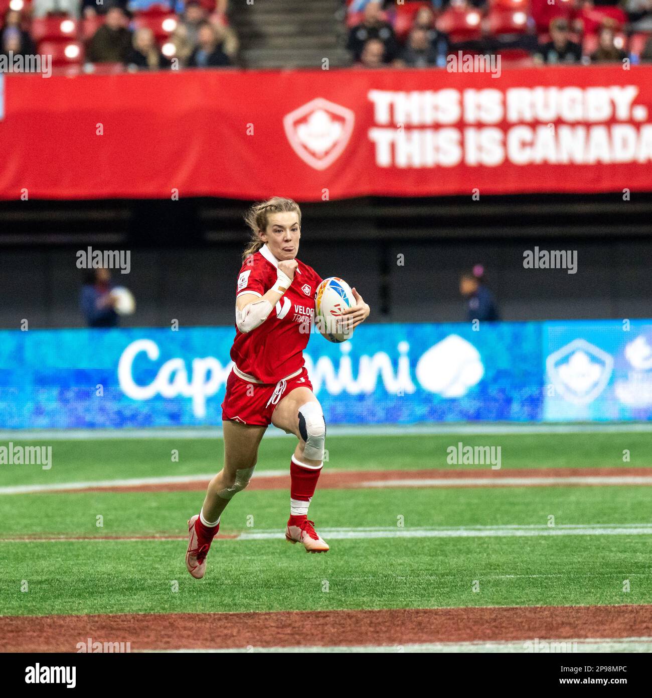 Vancouver, Kanada. 5. März 2023. Piper Logan aus Kanada tritt bei HSBC Canada Sevens gegen Fuji am BC Place auf. Kredit: Joe Ng/Alam Stockfoto