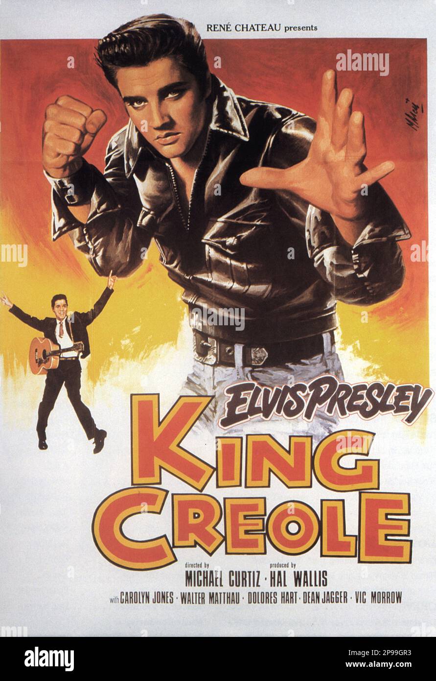 1958 : das Werbetoster für den Film KING CREOLE von Michael Curtiz mit ELVIS PRESLEY - FILM - KINO - Poster pubblicitario - Poster - Werbung - locandina - JEANS --- Archivio GBB Stockfoto