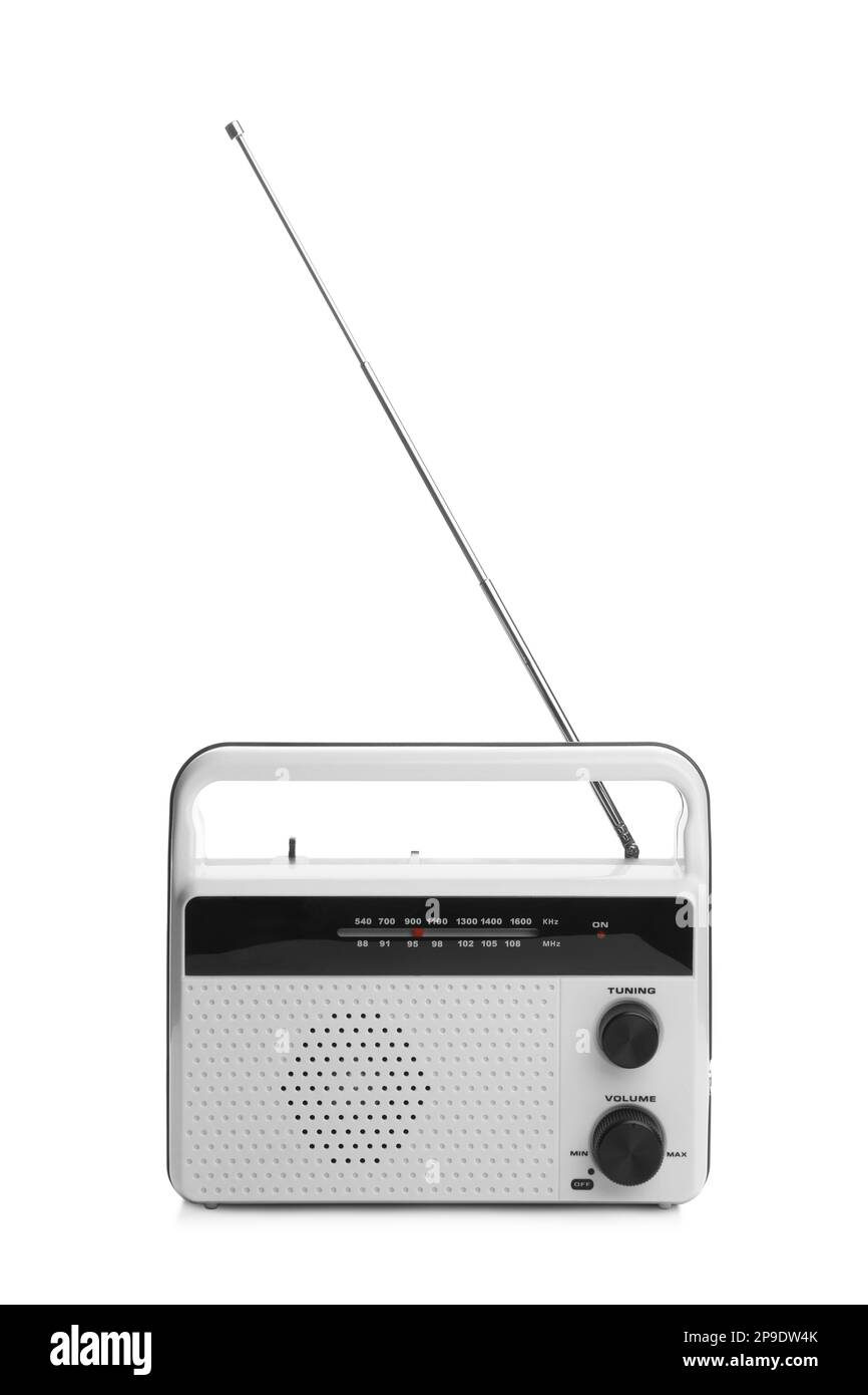 Tragbarer Retro-Radioempfänger auf weiß isoliert Stockfoto Tragbarer Retro-Radioempfänger auf weiß isoliert Stockfoto