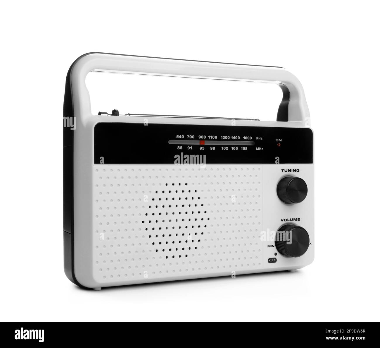 Tragbarer Retro-Radioempfänger auf weiß isoliert Stockfoto Tragbarer Retro-Radioempfänger auf weiß isoliert Stockfoto