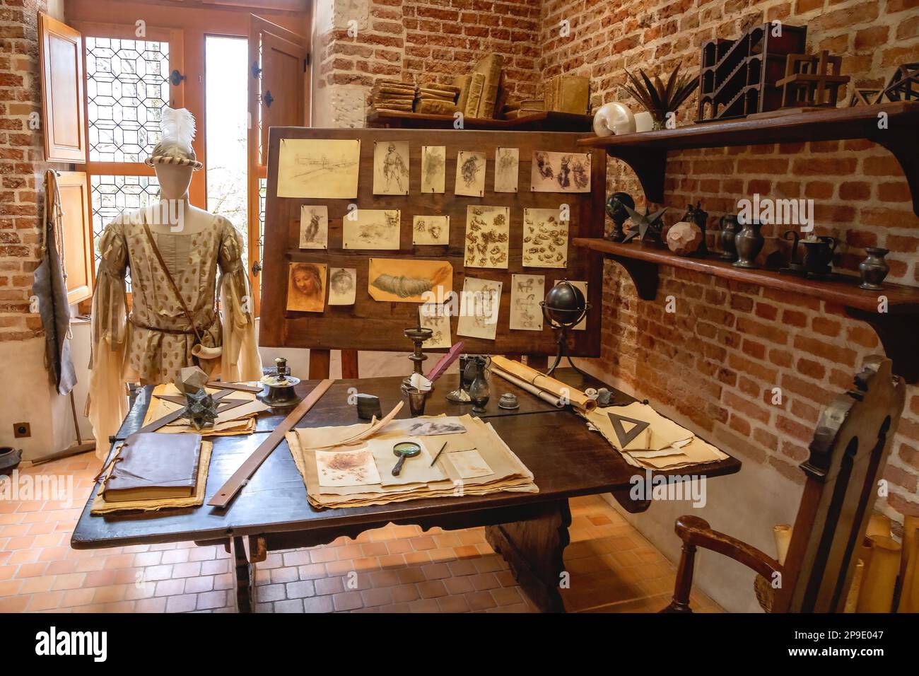 Leonardo da Vincis Arbeitszimmer im Schloss Clos Lucé in Amboise, Frankreich Stockfoto