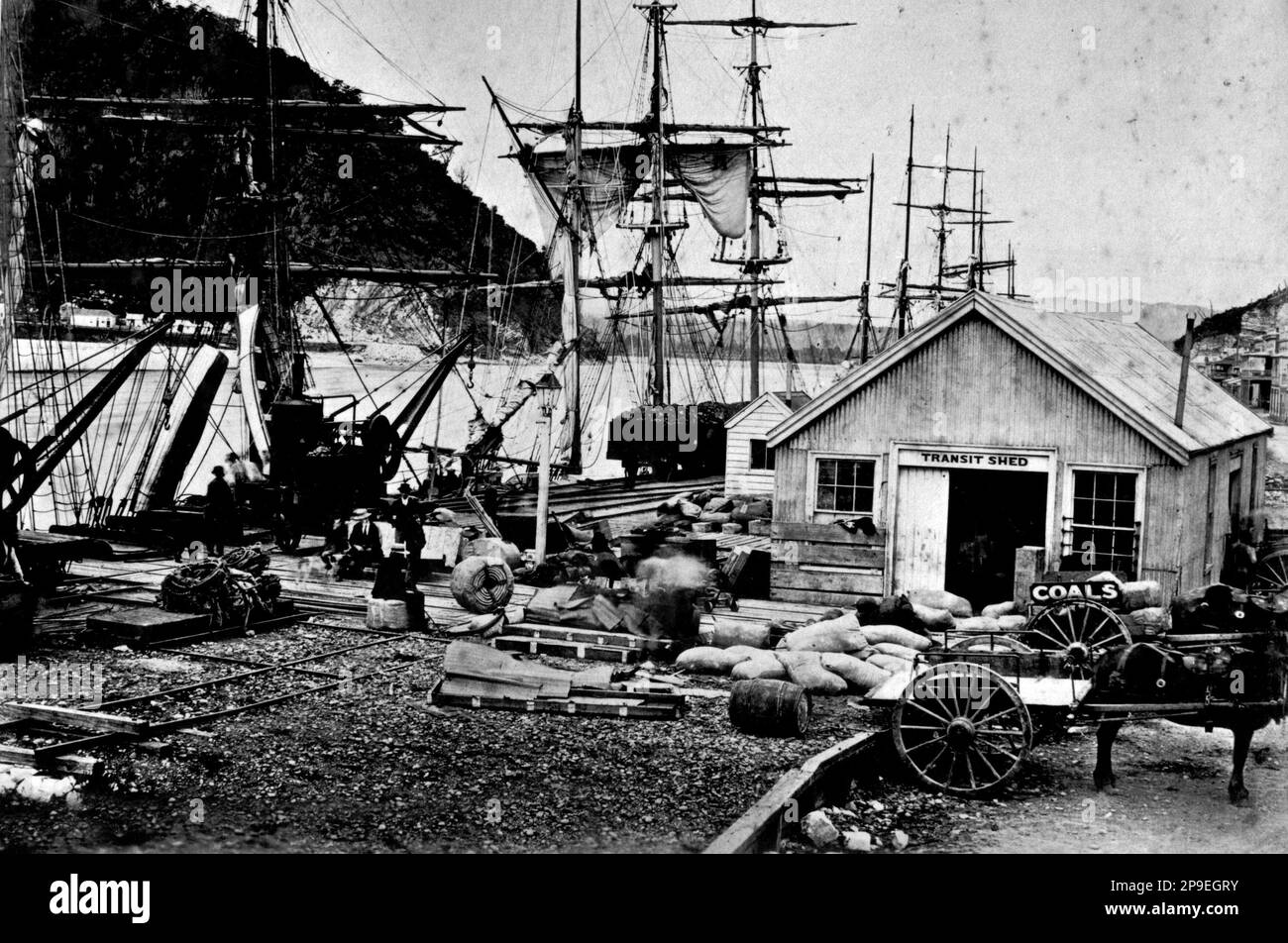 Mawhera Quay, Greymouth Wharf, wahrscheinlich 1880, Westland, Neuseeland Stockfoto