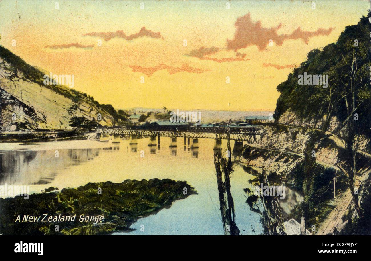 Farbige Postkarte von Greymouth, Westland, Neuseeland, möglicherweise 1920er Stockfoto