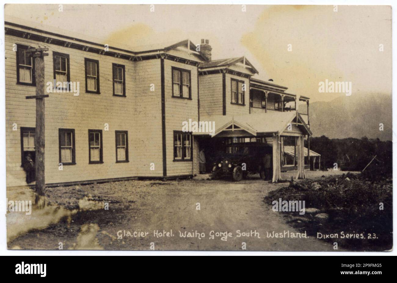 Waiho Hotel am Franz-Josef-Gletscher, Westland, Neuseeland, ca. 1920 Stockfoto