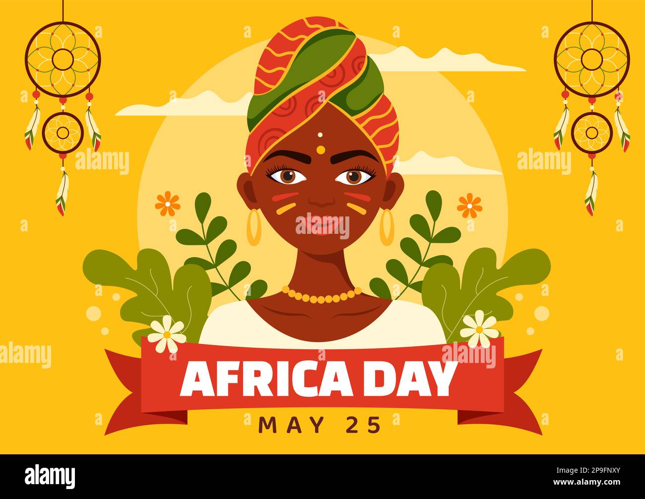 Happy Africa Day am 25. Mai Illustration mit afrikanischen Stammesfiguren der Kultur in flachem Cartoon, handgezeichnet für Webbanner oder Landing-Page-Vorlagen Stock Vektor