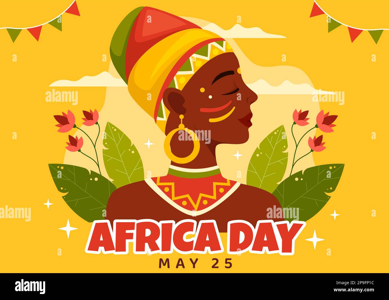 Happy Africa Day am 25. Mai Illustration mit afrikanischen Stammesfiguren der Kultur in flachem Cartoon, handgezeichnet für Webbanner oder Landing-Page-Vorlagen Stock Vektor