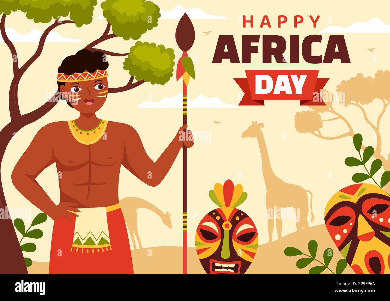 Happy Africa Day am 25. Mai Illustration mit afrikanischen Stammesfiguren der Kultur in flachem Cartoon, handgezeichnet für Webbanner oder Landing-Page-Vorlagen Stock Vektor