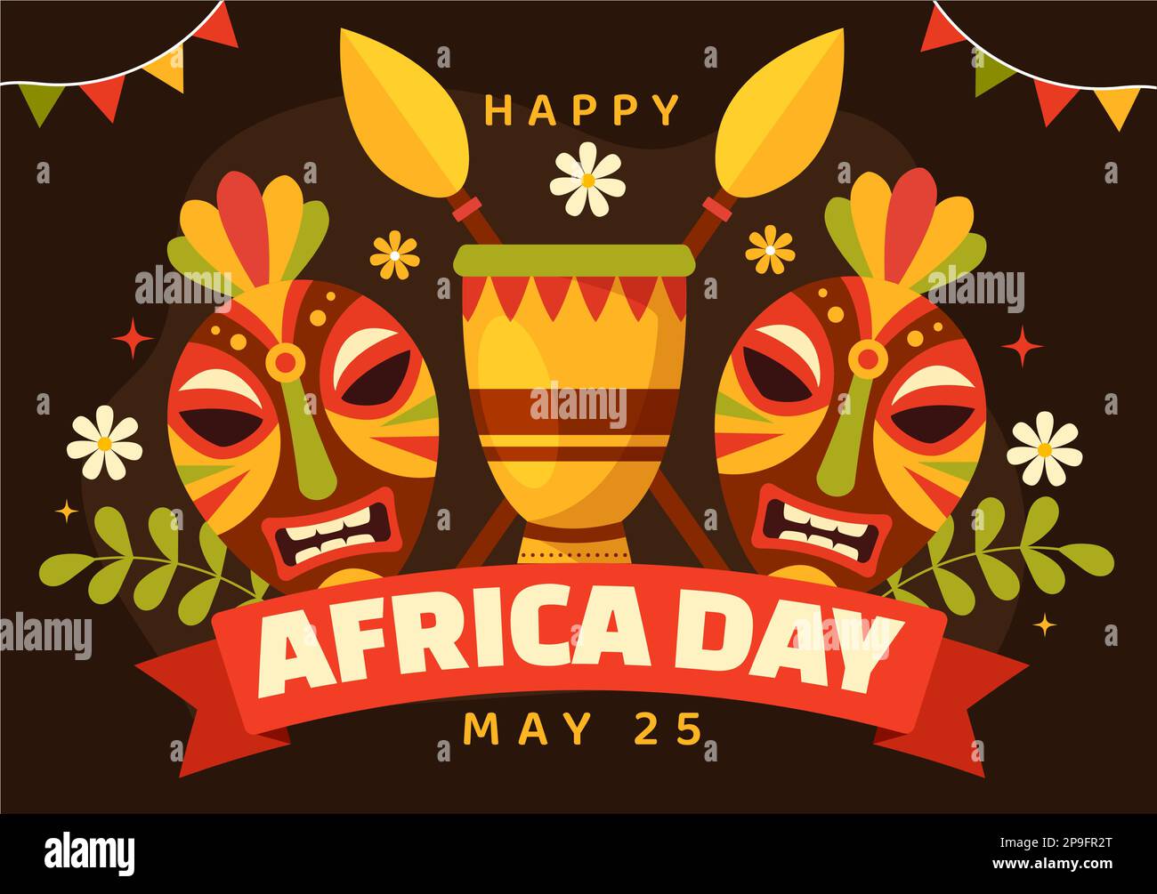 Happy Africa Day am 25. Mai Illustration mit afrikanischen Stammesfiguren der Kultur in flachem Cartoon, handgezeichnet für Webbanner oder Landing-Page-Vorlagen Stock Vektor