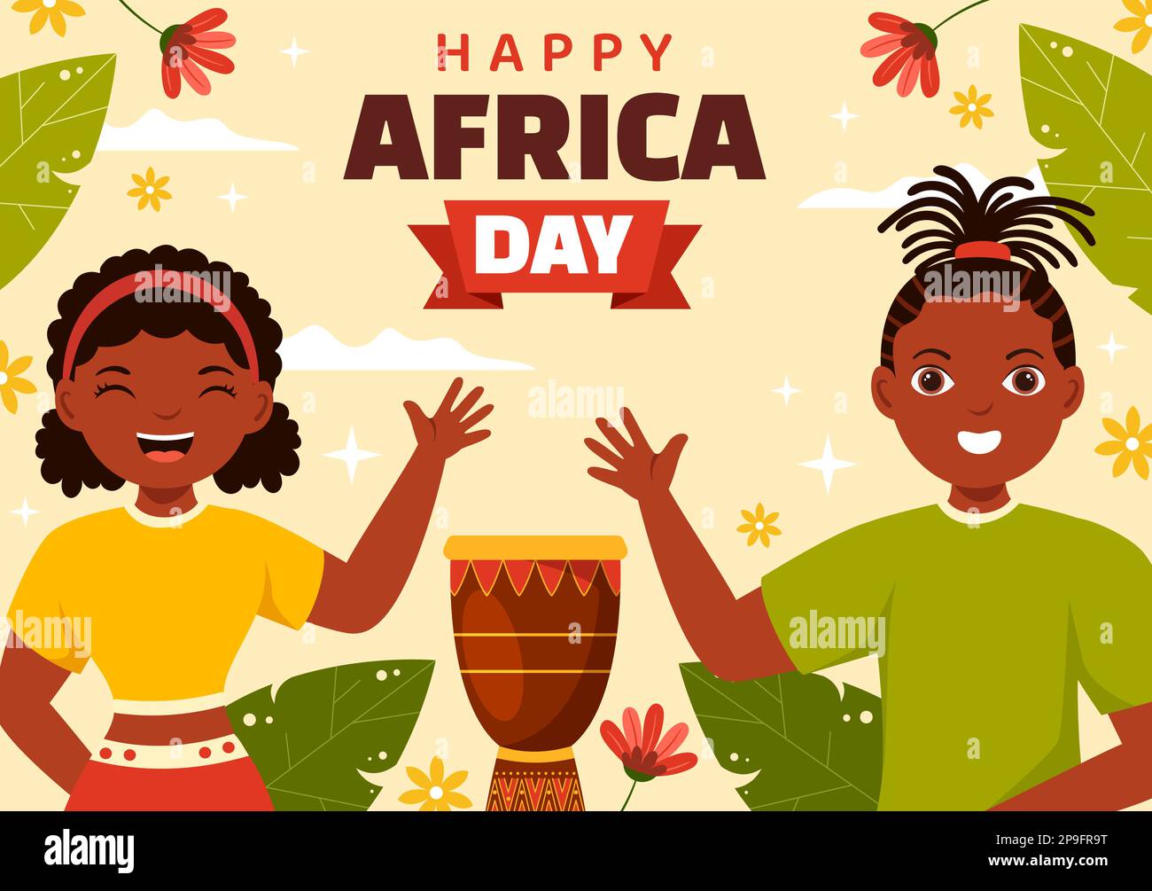 Happy Africa Day am 25. Mai Illustration mit afrikanischen Stammesfiguren der Kultur in flachem Cartoon, handgezeichnet für Webbanner oder Landing-Page-Vorlagen Stock Vektor