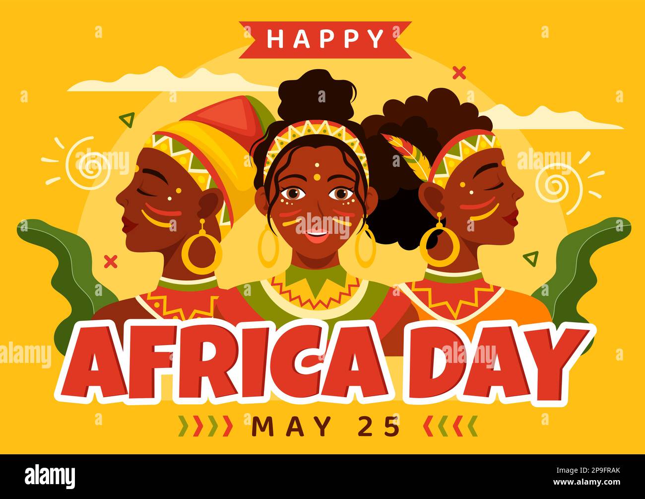 Happy Africa Day am 25. Mai Illustration mit afrikanischen Stammesfiguren der Kultur in flachem Cartoon, handgezeichnet für Webbanner oder Landing-Page-Vorlagen Stock Vektor