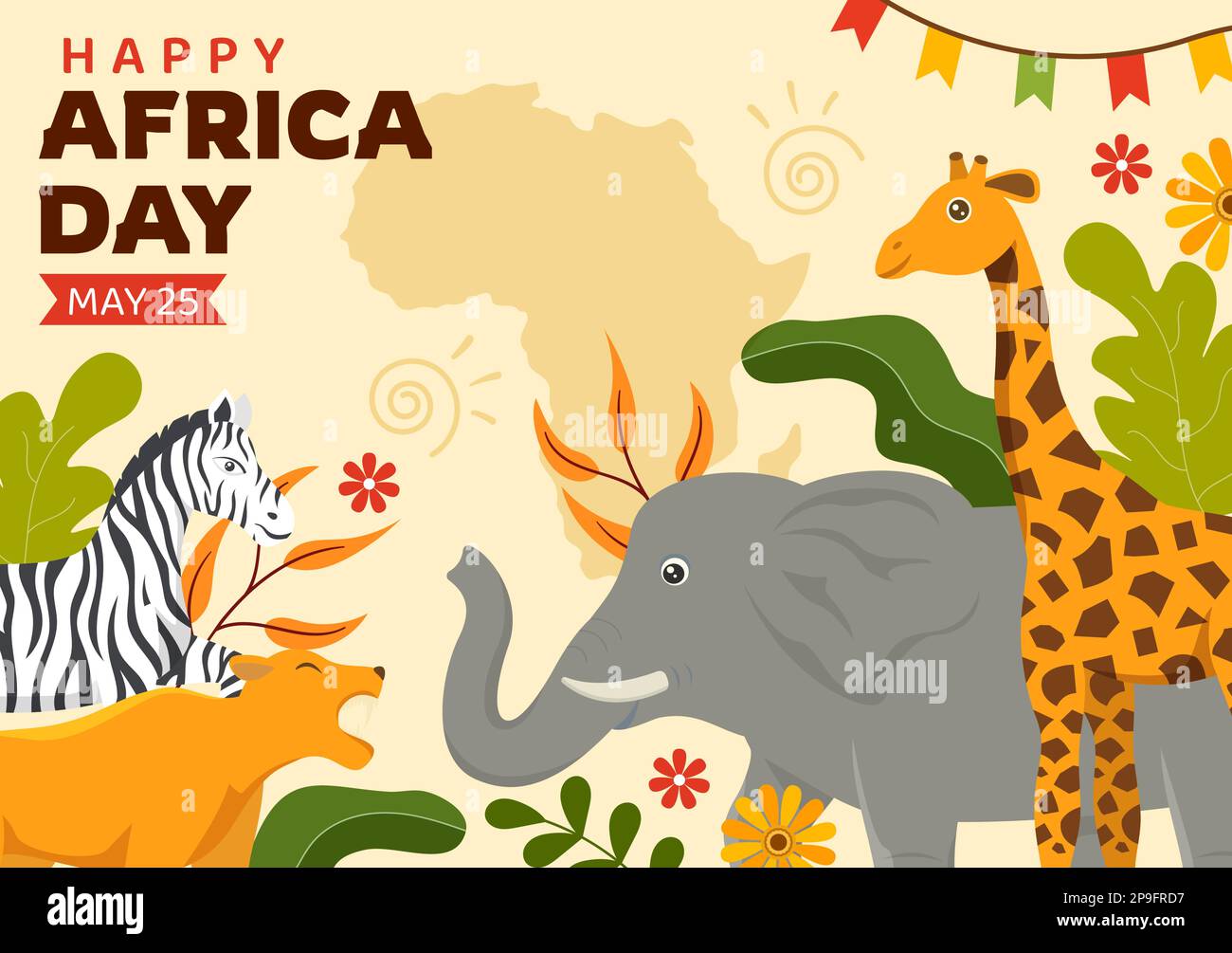 Happy Africa Day am 25. Mai Illustration mit afrikanischen Stammesfiguren der Kultur in flachem Cartoon, handgezeichnet für Webbanner oder Landing-Page-Vorlagen Stock Vektor