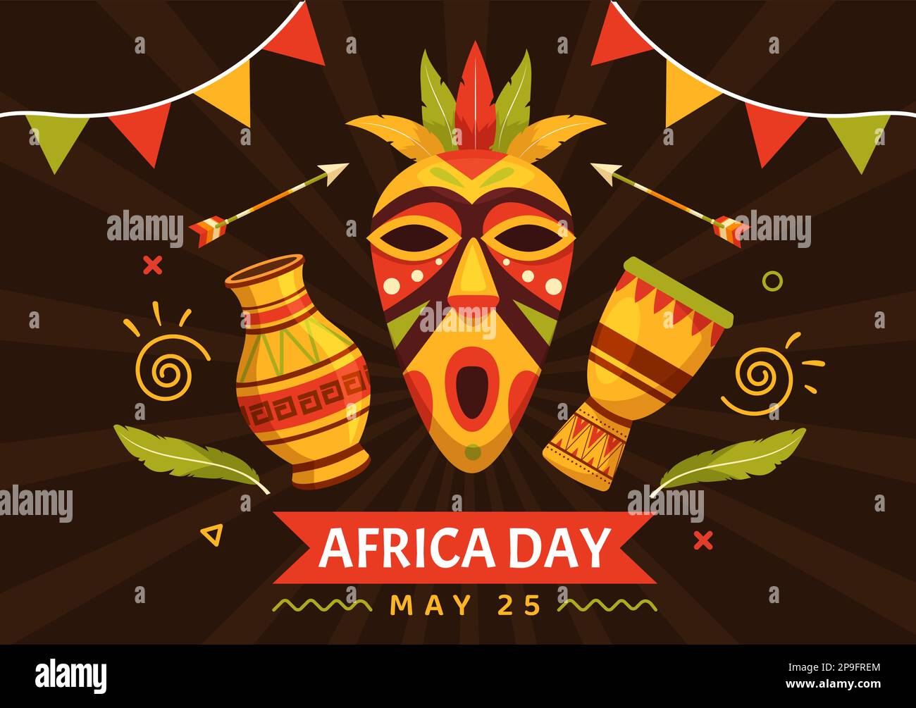 Happy Africa Day am 25. Mai Illustration mit afrikanischen Stammesfiguren der Kultur in flachem Cartoon, handgezeichnet für Webbanner oder Landing-Page-Vorlagen Stock Vektor