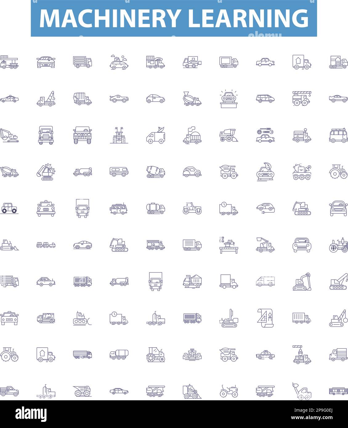 Symbole für Maschinenlernlinien, Zeichen gesetzt. Machine, Learning, Artificial, Intelligence, Algorithm, Data, Analysis, Modeling, Automation Outline Vector (Modellvektor für Daten, Analyse, Modellierung, Automatisierung Stock Vektor