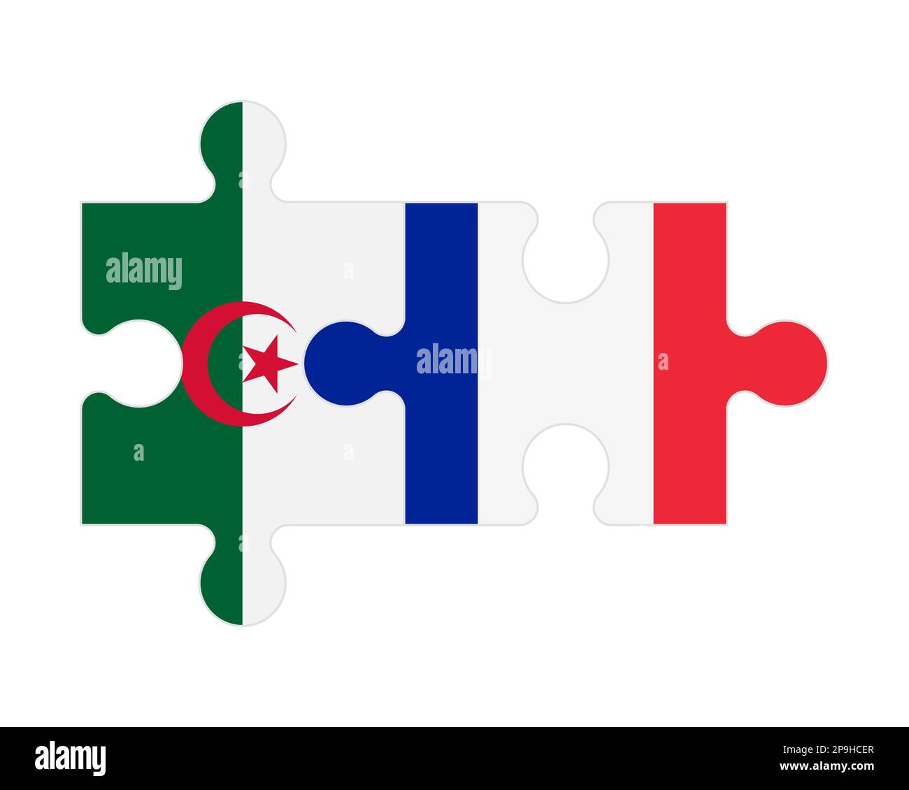 Zusammenhängendes Puzzle von Flaggen von Algerien und Frankreich, Vektor Stock Vektor