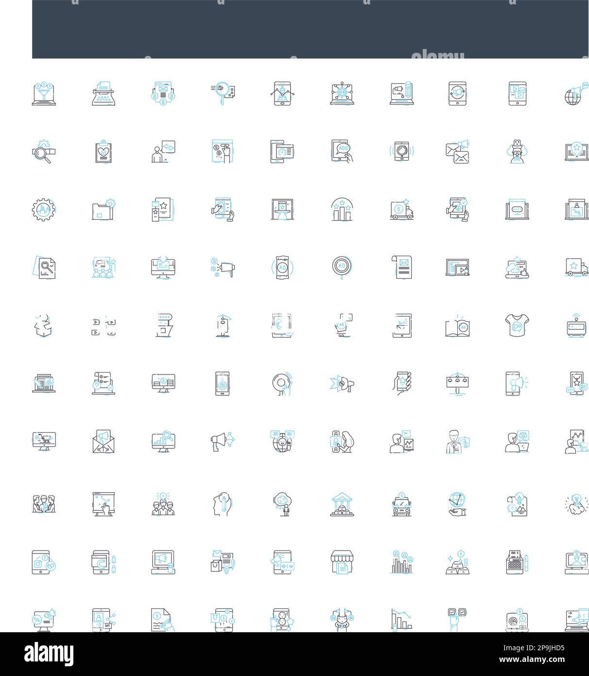Symbole für Vektorlinien in der Projektentwicklung festgelegt. Projekt, Entwicklung, Planung, Ausführung, Management, Entwurf, Entwurf der Darstellung der Zusammenarbeit Stock Vektor