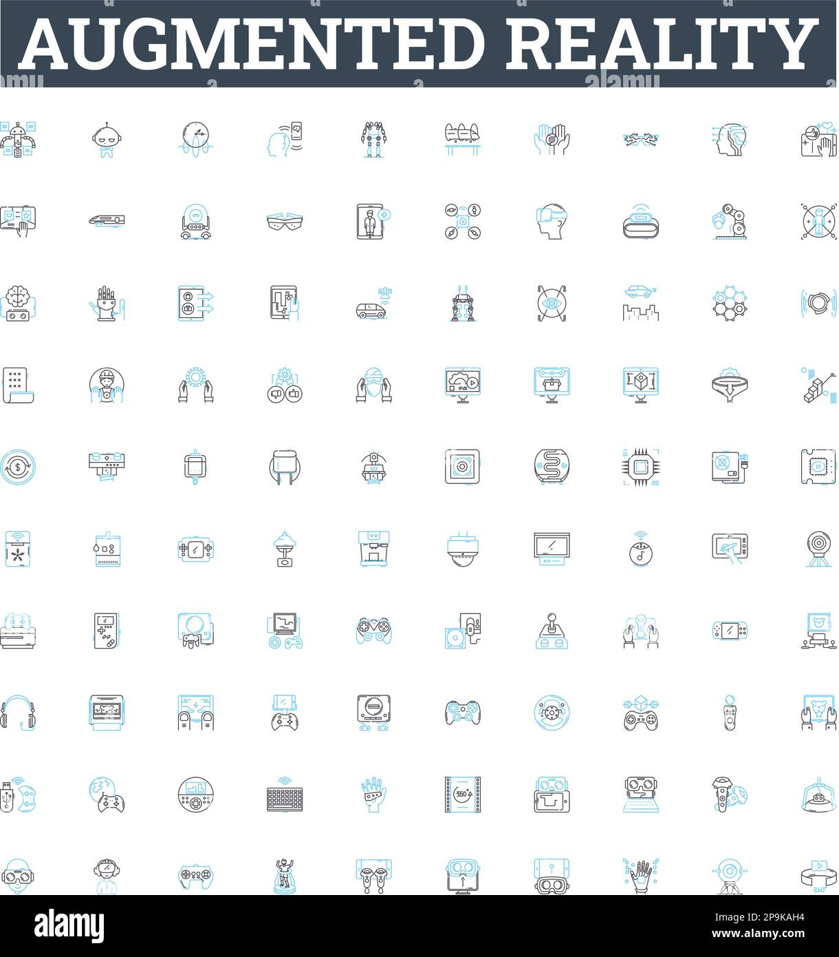 Symbole für Vektorlinien der erweiterten Realität eingestellt. Augmented, Reality, AR, 3D, Mixed, Virtuelle, interaktive Darstellung von Konzeptsymbolen und -Zeichen Stock Vektor