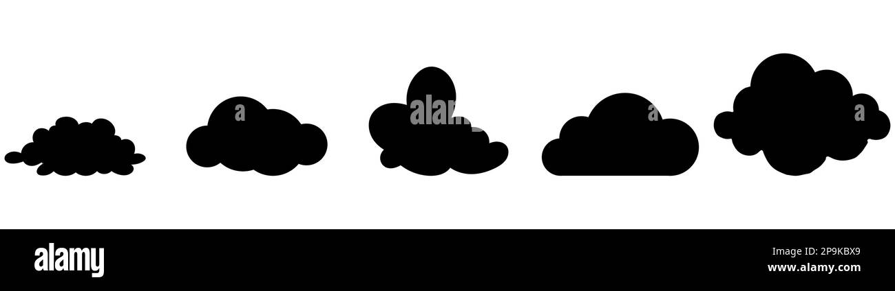 Schwarze Silhouetten von Wolken. Wolkenformen in einem Vektorformat. Stock Vektor