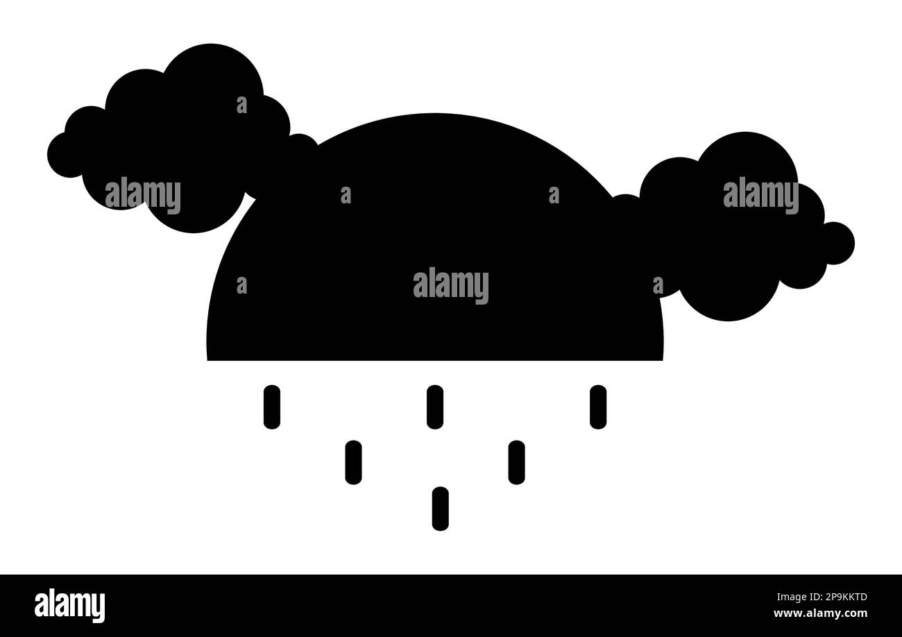 Schwarze Wolkensilhouette mit Regentropfen isoliert auf Weiß. Cartoon, Herbstprognose mit Wassertropfen. Wetter Stock Vektor