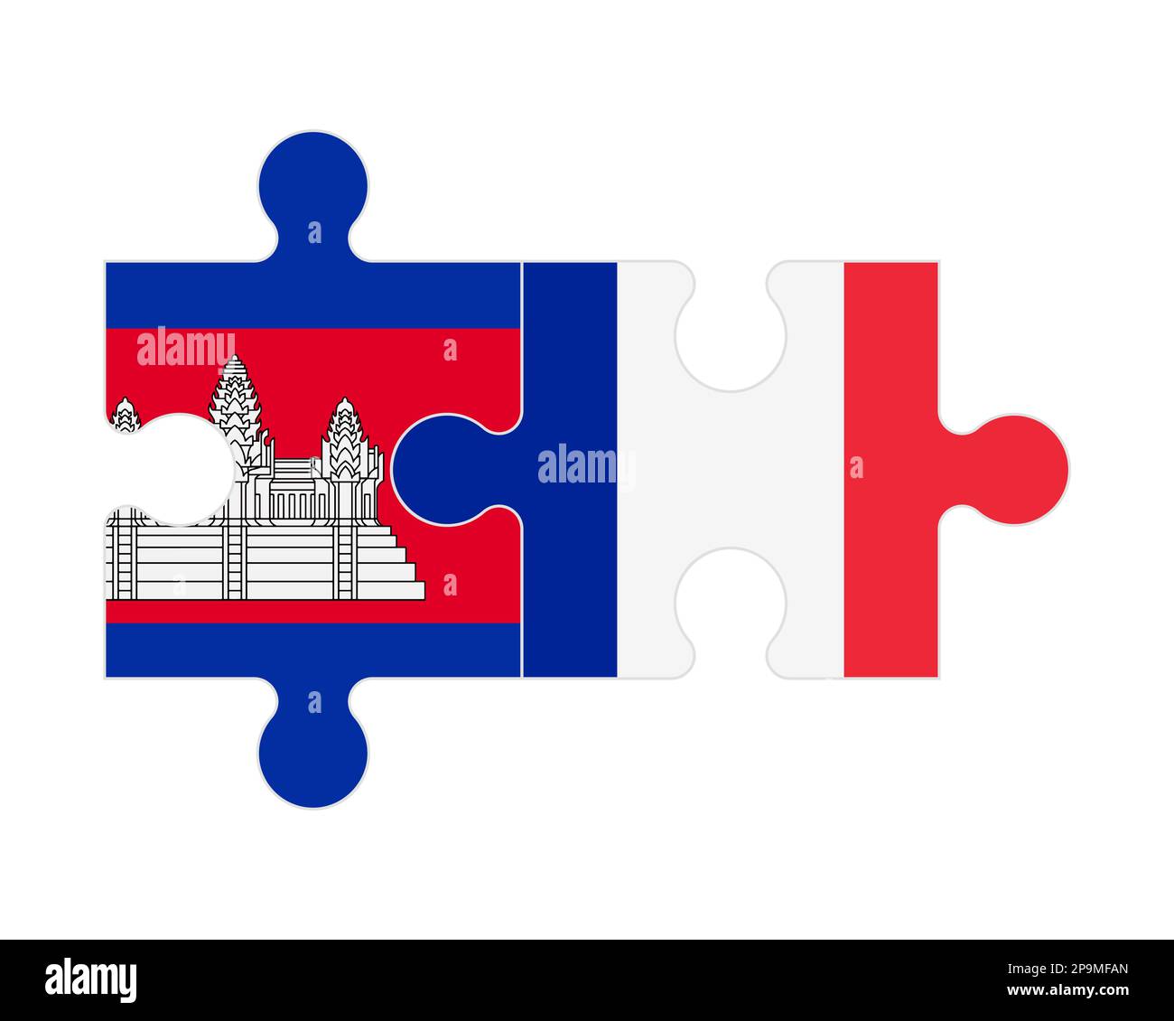 Zusammenhängendes Puzzle von Flaggen von Kambodscha und Frankreich, Vektor Stock Vektor