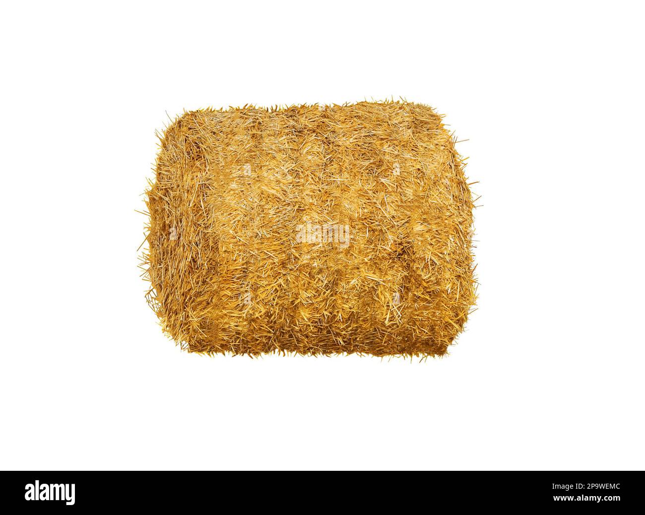 Großer, getrockneter Strohballen, isoliert auf weiß Stockfoto