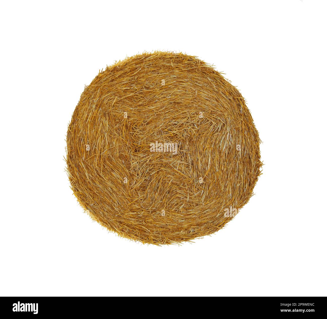 Großer, getrockneter Strohballen, isoliert auf weiß Stockfoto